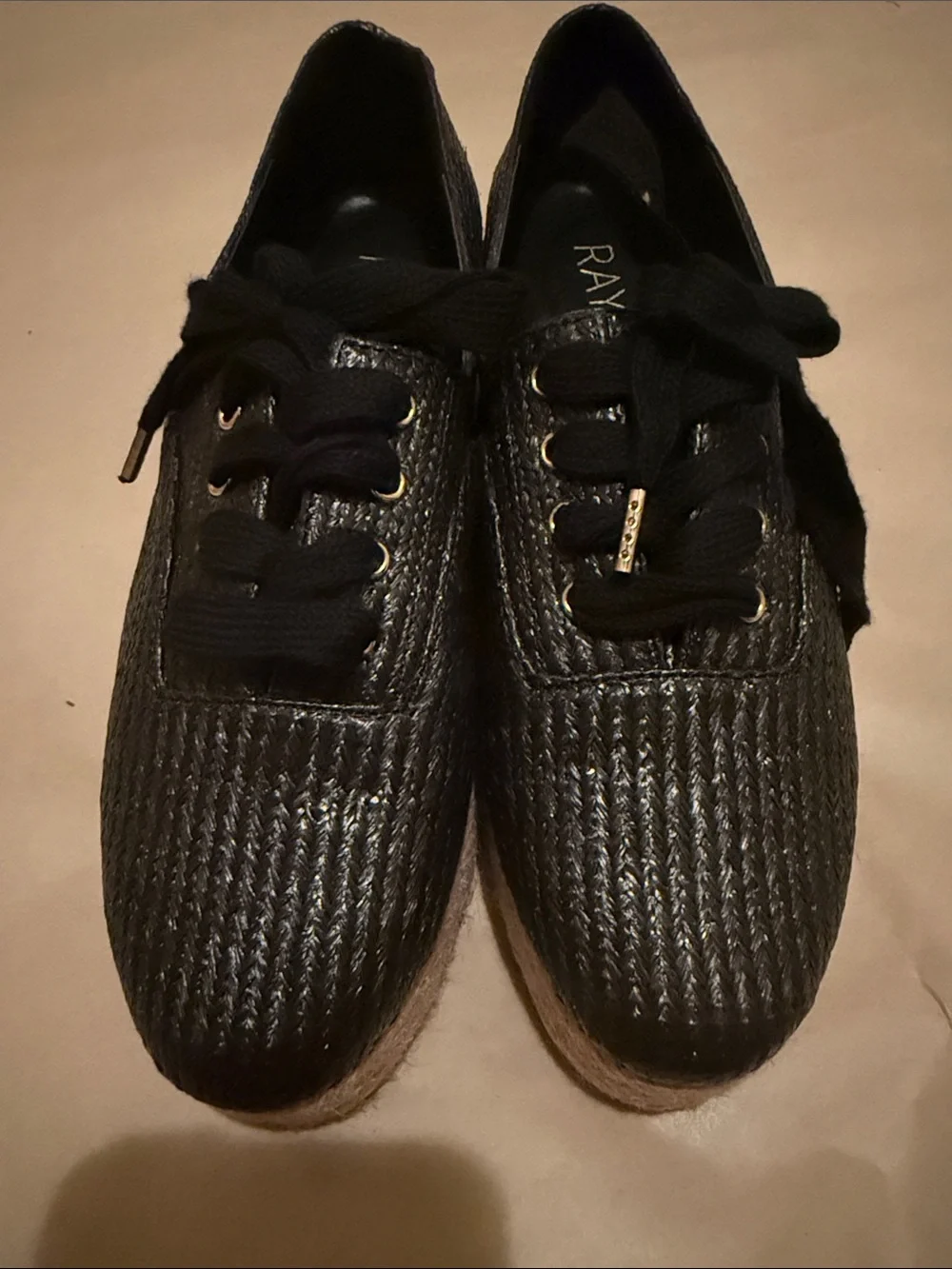 RAYE Black Woven Espadrille Sneakers with Jute Platform